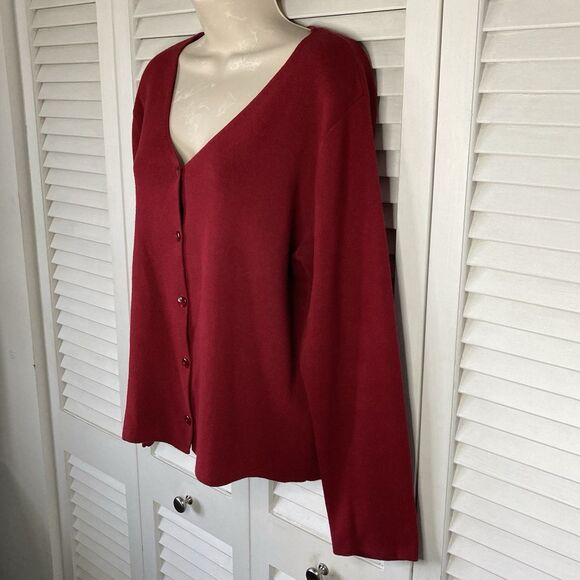 Leo & Nicole Dark Red 100% Cotton Button Front V-Neck Sweater XL - Picture 3 of 8